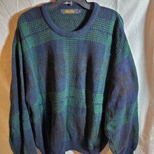 BROOKS BROTHERS MEN'S 100% COTTON NAVY & GREEN CREW NECK SWEATER SIZE L